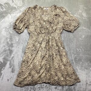 BB Dakota Steve Madden Leopard Print Smocked Waist Midi Dress XL Boho